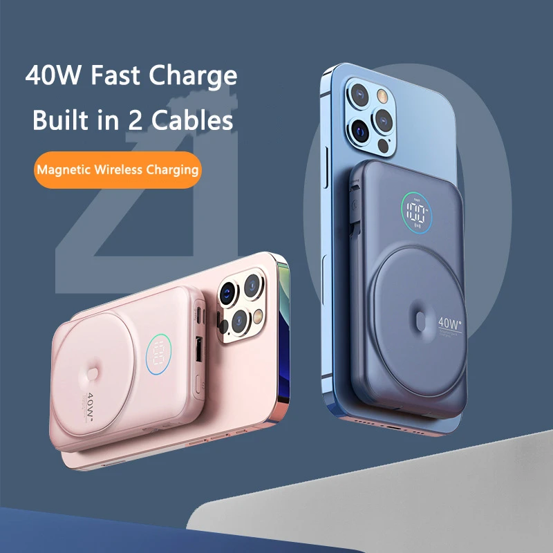 Caricabatterie Wireless Qi con Power Bank magnetico da 20000mAh per iPhone 14 13 Samsung Huawei Xiaomi PD 40W Powerbank a ricarica rapida con cavo