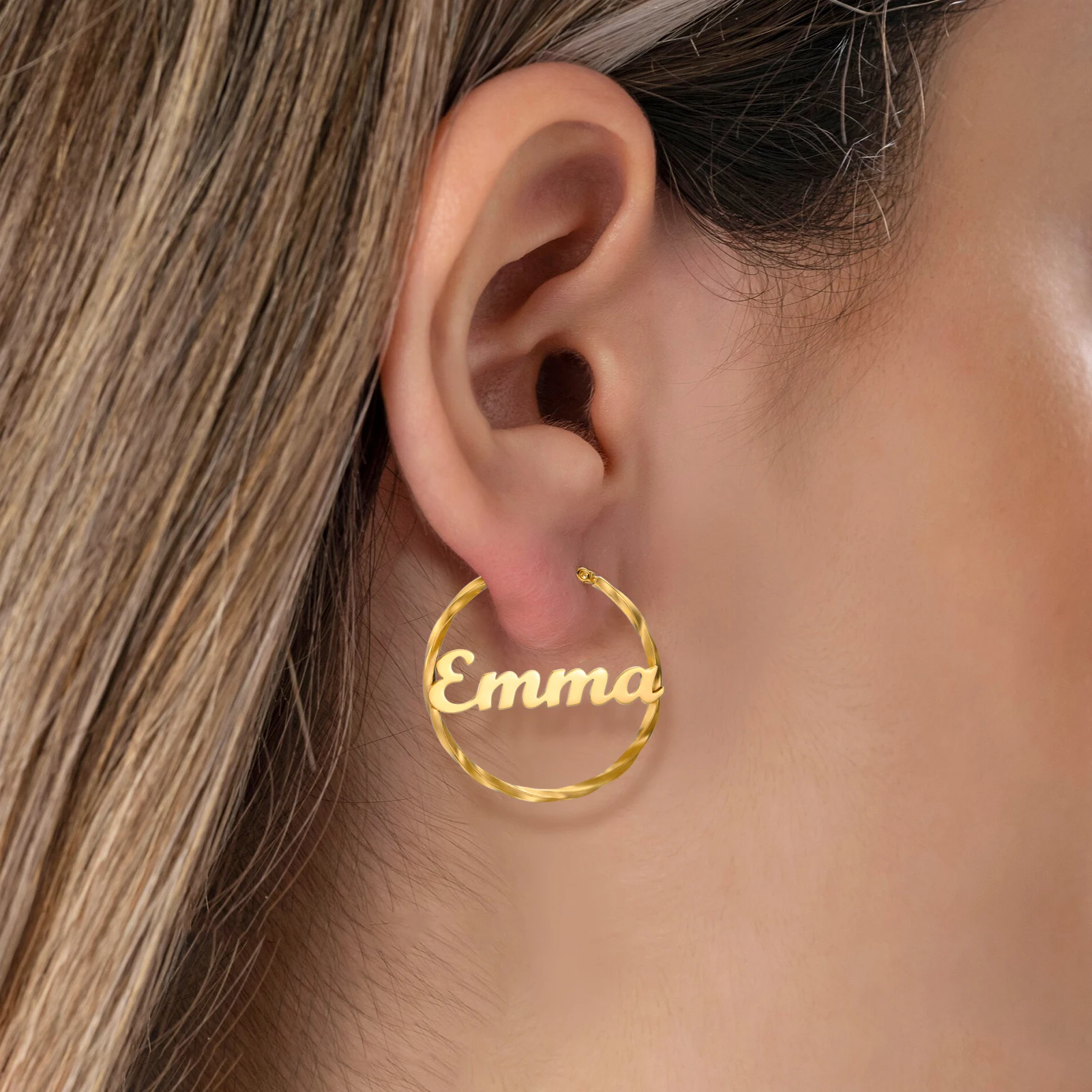 

Customized Name Welding Earrings Twisted Large Circles With Name Carving To Create A Unique Fashion Symbol For You Birthday Gift