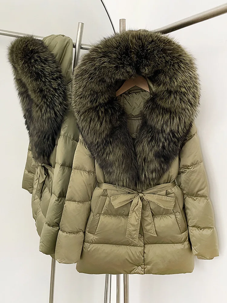 ZMEENNA Women's Winter Puffer Jacket With Removable Faux Fur Collar And Belted Waist Warm Hooded Down Coat Chic ZM3795