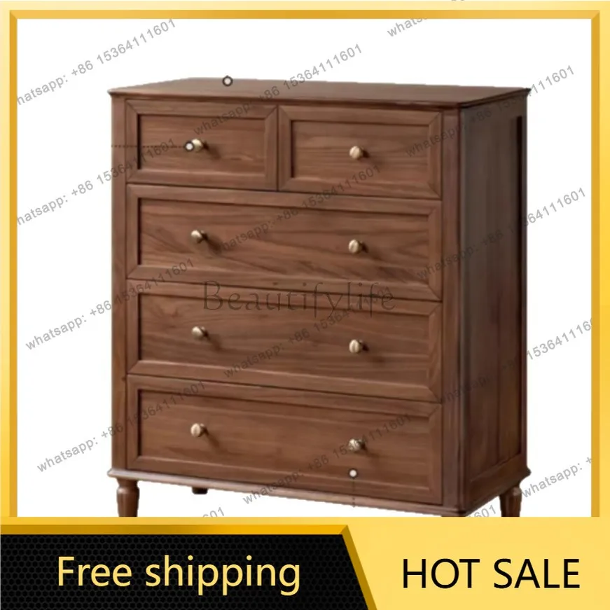 Factory Direct Sales Solid Wood Bucket Cabinet American Retro Black Walnut Storage Household Drawer Cabinet