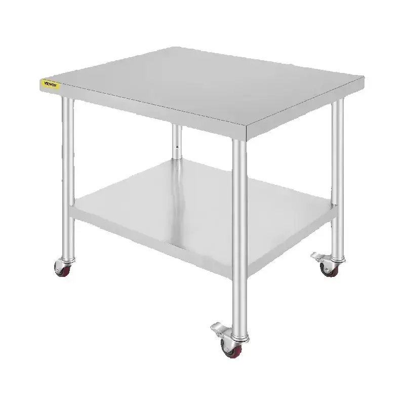 SucceBuy Stainless Steel Kitchen Prep Table With 4 Caster Wheels & Backsplash Loads Up to 100-300KG for Home Storage Rack Dining