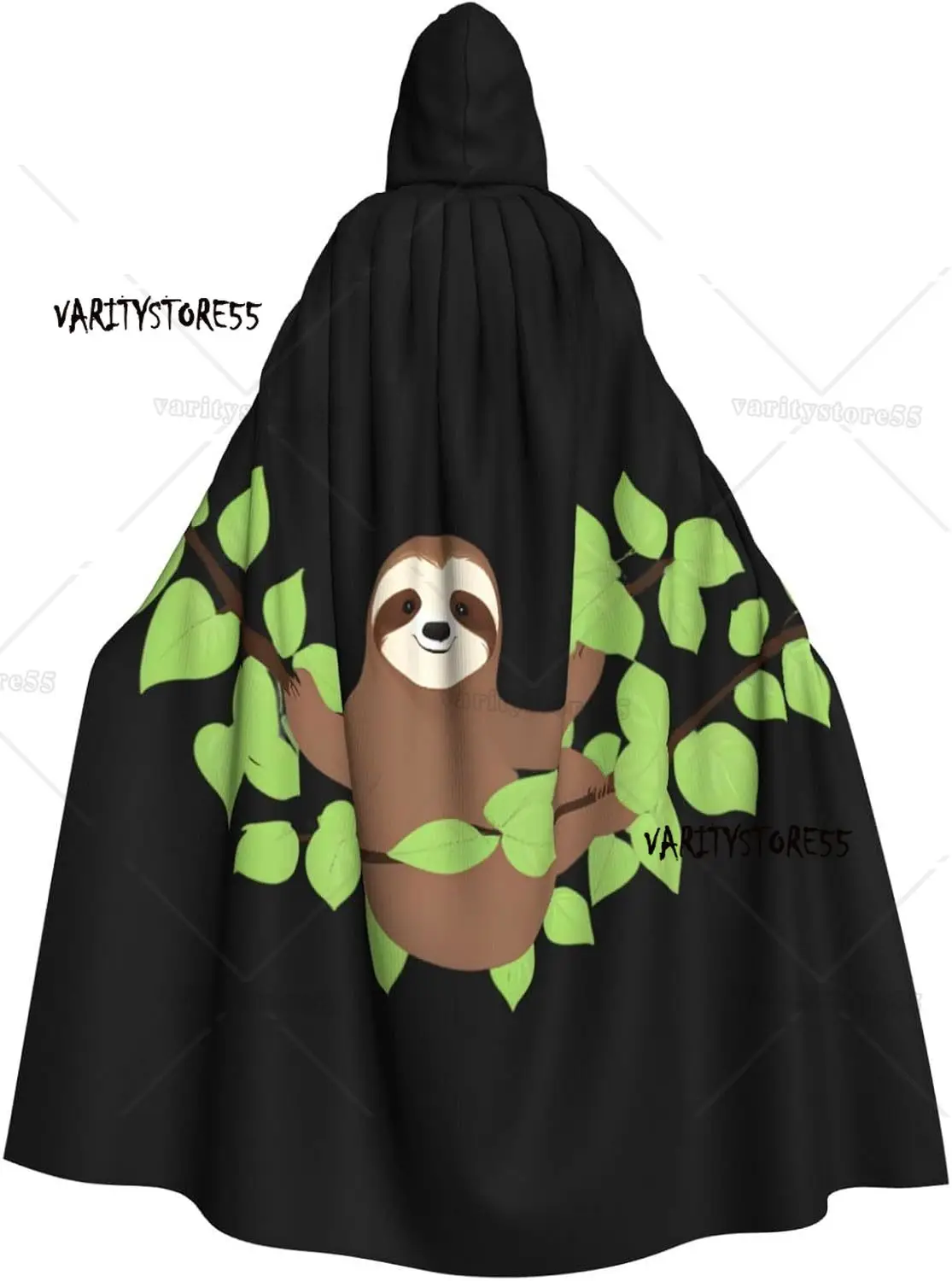 

Sloth and Vines Pattern Halloween Adult Hooded Cape Cloak for Wear During Halloween Role-playing