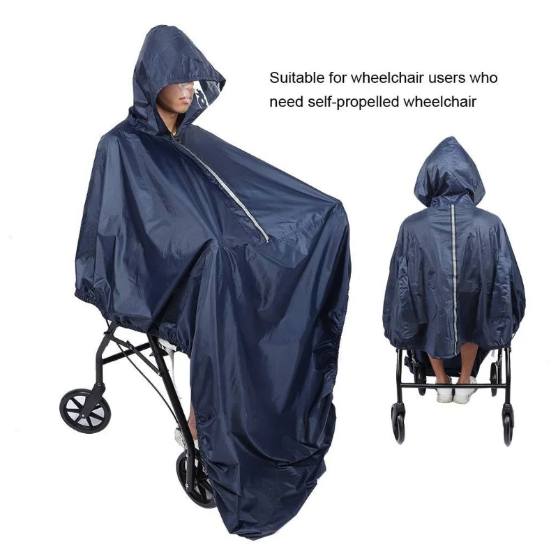 Reflective Strip Waterproof Rain Poncho for Wheelchair Mobility Old Scooter Large Wind Proof Cape Raincoat Cloak with Hood