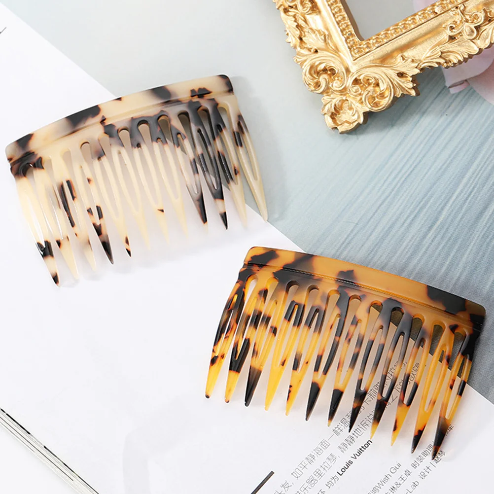 

2Pcs Retro French Hair Combs Leopard Prints Acetate Side Clips for Women Long Short Hair Teeth Combs Bangs Comb
