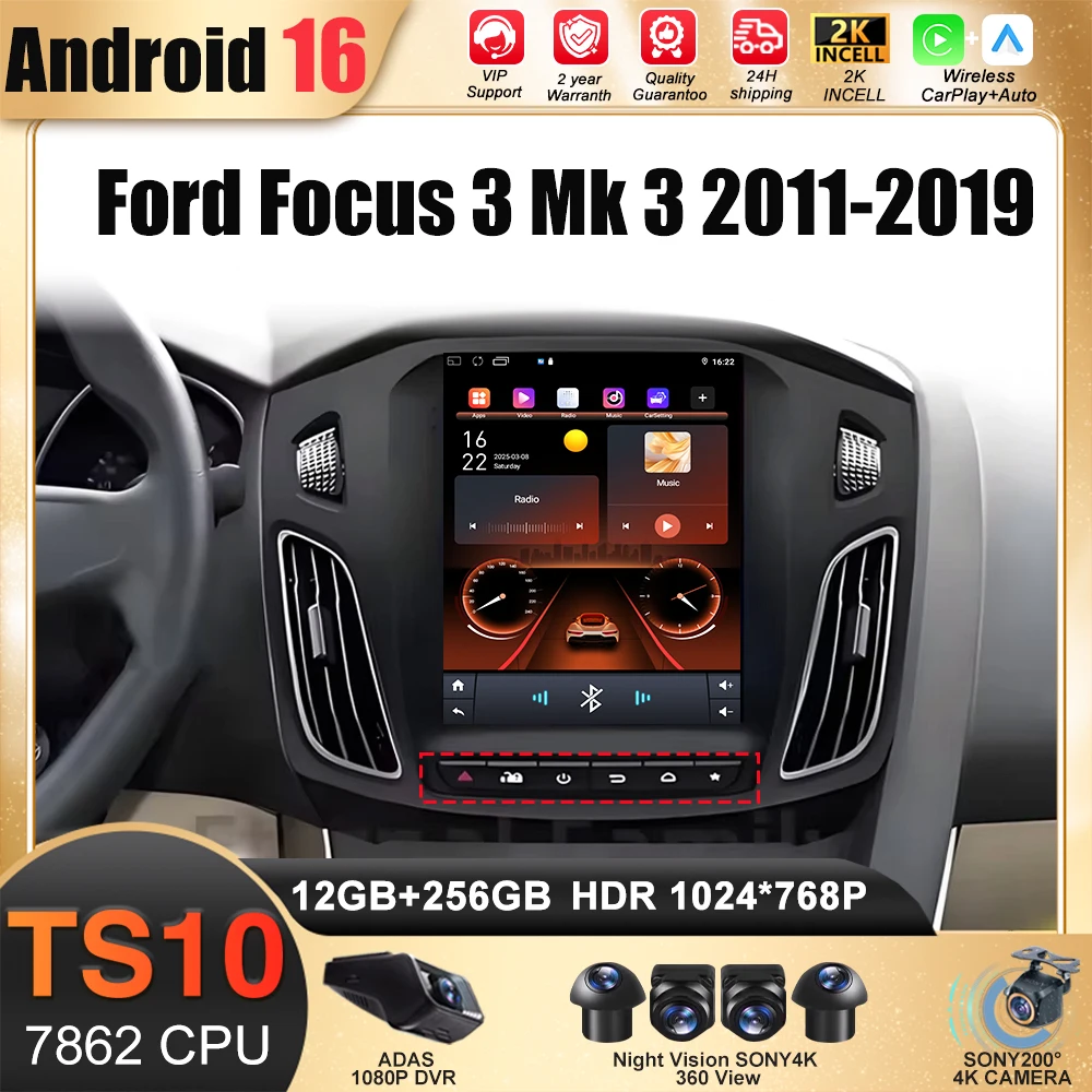 8Core 2 Din Android 16 Car Radio for Ford Focus 3 Mk 3 2011 2012 - 2019 Multimedia Video Player 2Din Carplay Auto Stereo DVD