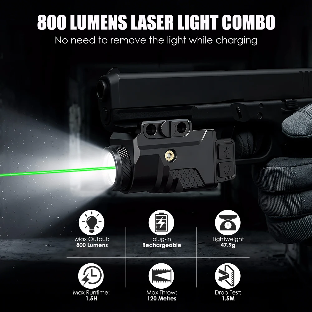 UniqueFire High Lumen Magnetic Rechargeable Rifle Flashlight White Light with Green Laser Compatible with Picatinny for Hunting - view 3