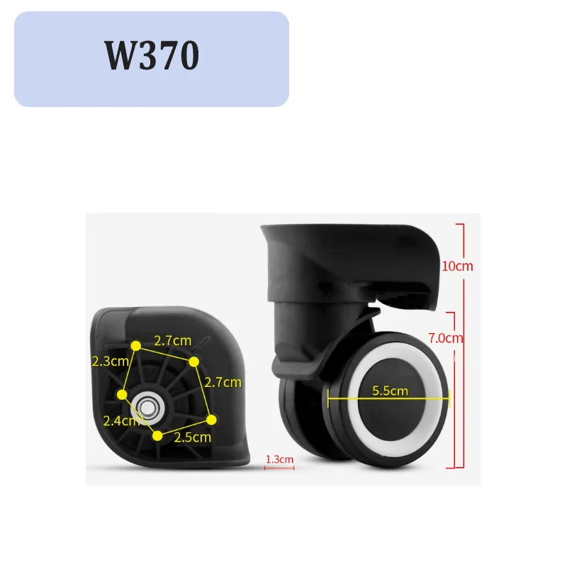 For W370/W370-2 Quiet Luggage Wheels Replacement 360° Rotation TPU Heavy Duty Suitcase Repair Accessories Universal Fit