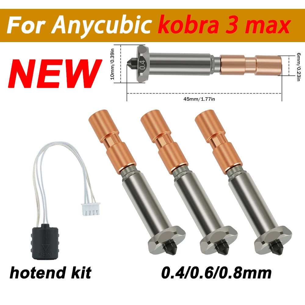 

Сменные сопла для хотэнда Anycubic Kobra 3 Max: 0.4мм, 0.6мм, 0.8мм