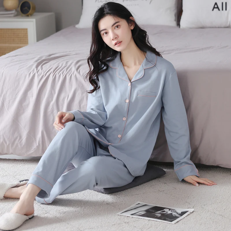 MiiOW Simple Print Cotton Long-sleeved Trousers Autumn And Winter Loungewear Pajamas Women\'s Homewear Suit KY-3643