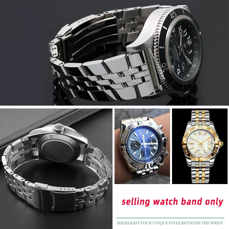 High quality Stainless Steel Strap Wrist Watch Band 22 24mm For Breitling Super Ocean Challenge Avengers WatchBand mens