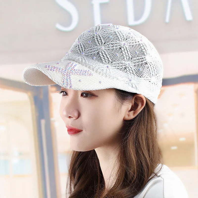 Fashion Rhinestone Peaked Cap Mother Niche Ladies Breathable Wild Peaked Caps Outdoor Street Temperament Travel Big Brim Sun Hat