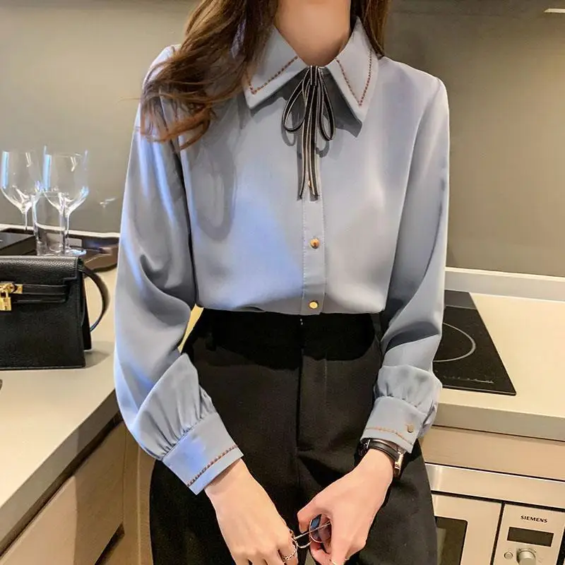 Women's Chiffon Shirt Women's New Long Sleeve Top Bottom Small Shirt Fashionable Western Style Shirt