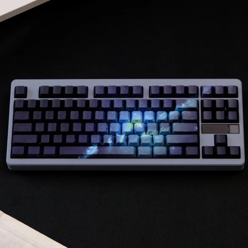 129 Keys Cosmic Nebula Side Engraved Transparent Key Cap PBT Cherry Profile Thermal Sublimation Mechanical Keyboard Cap