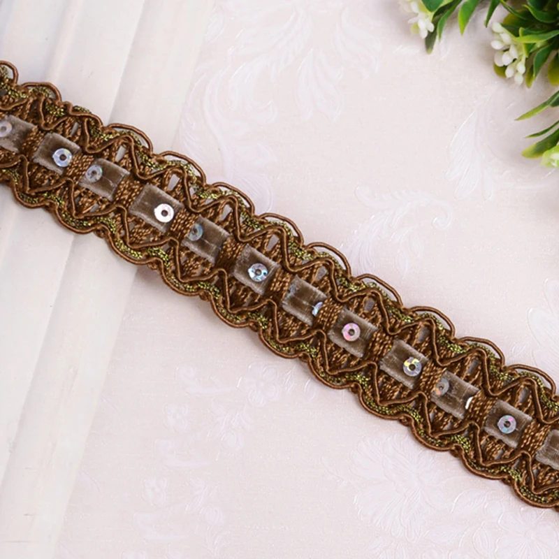 2Yards Brown Army Green Centipede Lace Trim 2cm Wide Curved Lace Sewing Sofa & Curtain Lace Border