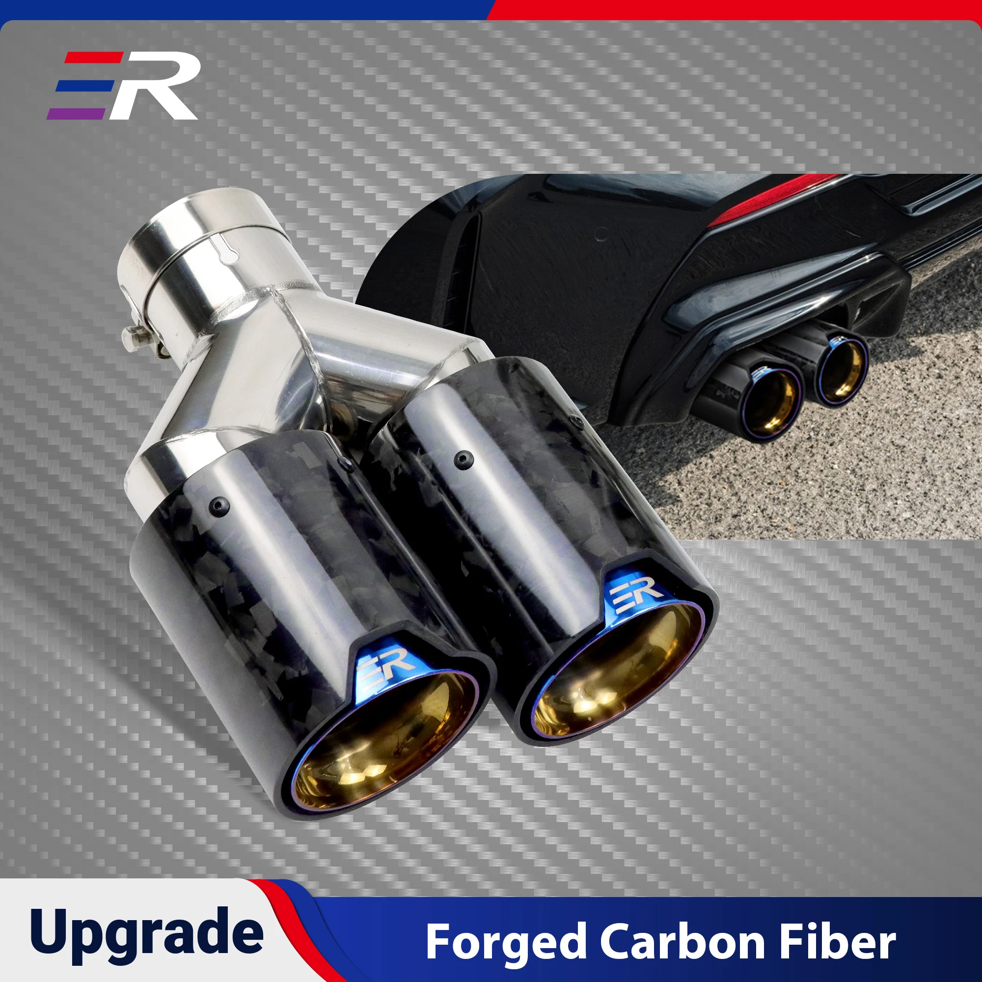 

ER Upgrade Forged Carbon Exhaust Dual Tips modify for bmw Muffler Nozzle double burnt blue car exhaust pipe for bmw