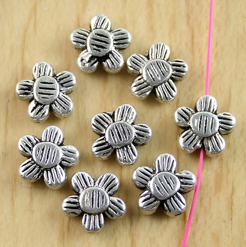 

30 pcs 8mm, hole 1.1mm Alloy matel tibetan silver 2sided flower spacer beads HWH0094