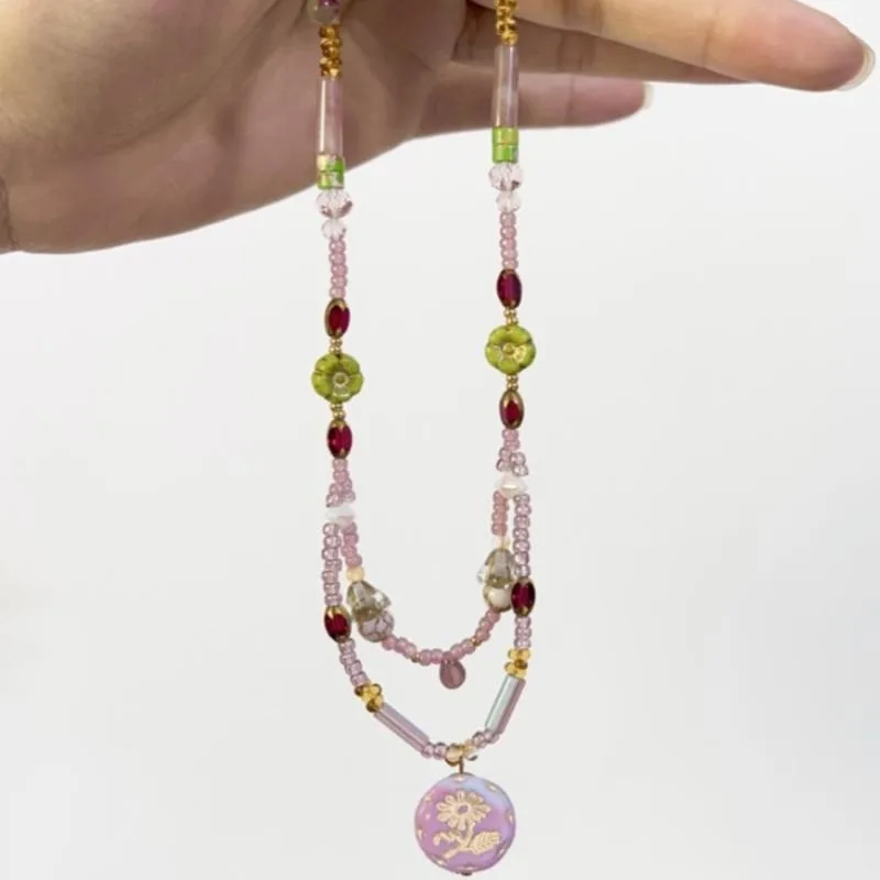 

Spring Overture 2 Czech Pearl Light Purple Atmosphere Double Layer Handmade Beaded Necklace