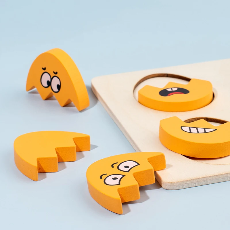 Puzzle d'éducation précoce pour enfants, jouets en bois, jeu de correspondance d'expression, blocs de construction interactifs pour enfants