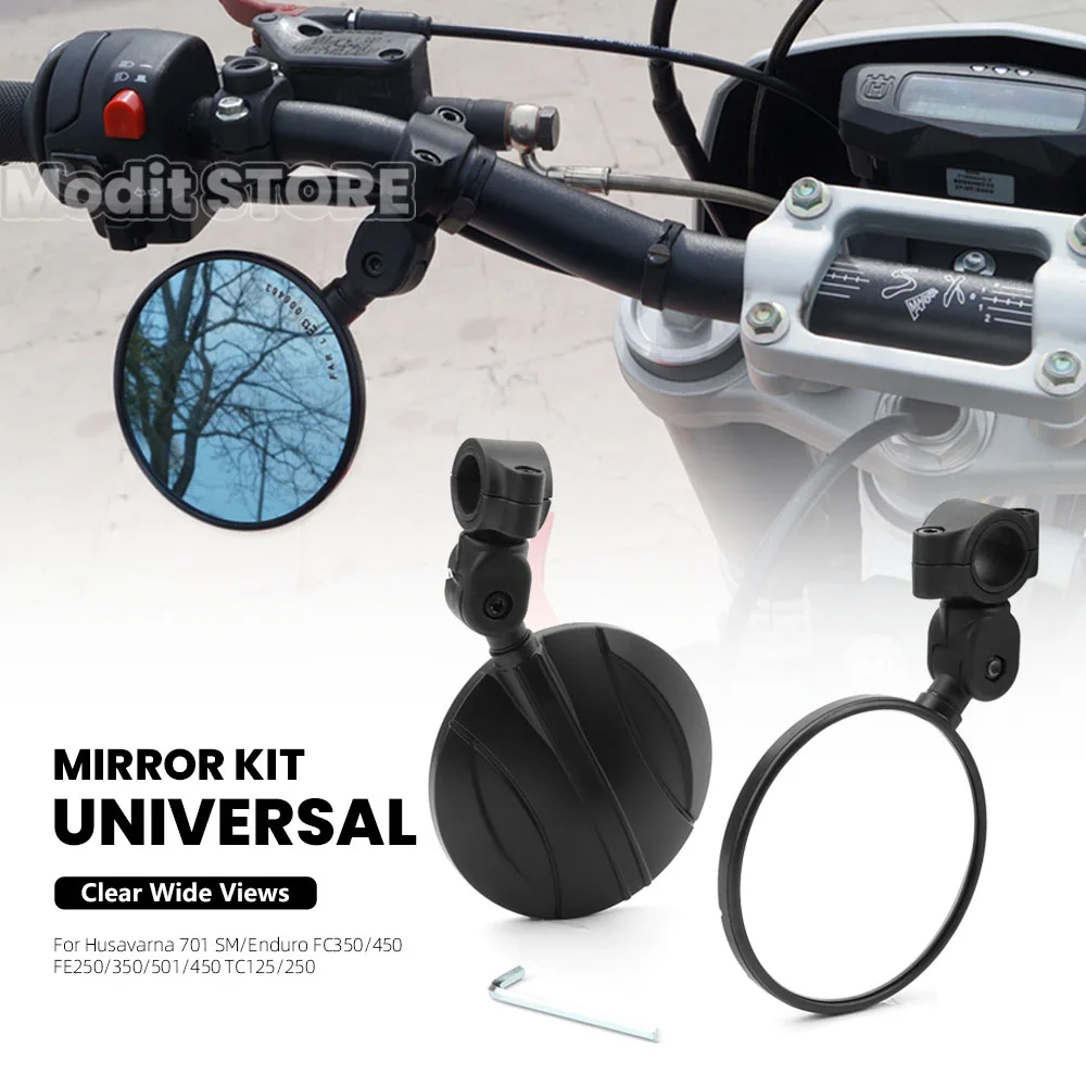 For Husavarna 701 SM/Enduro FC350/450 FE250/350/501/450 TC125/250 Motorcycle Circular handle rearview Wide angle mirror