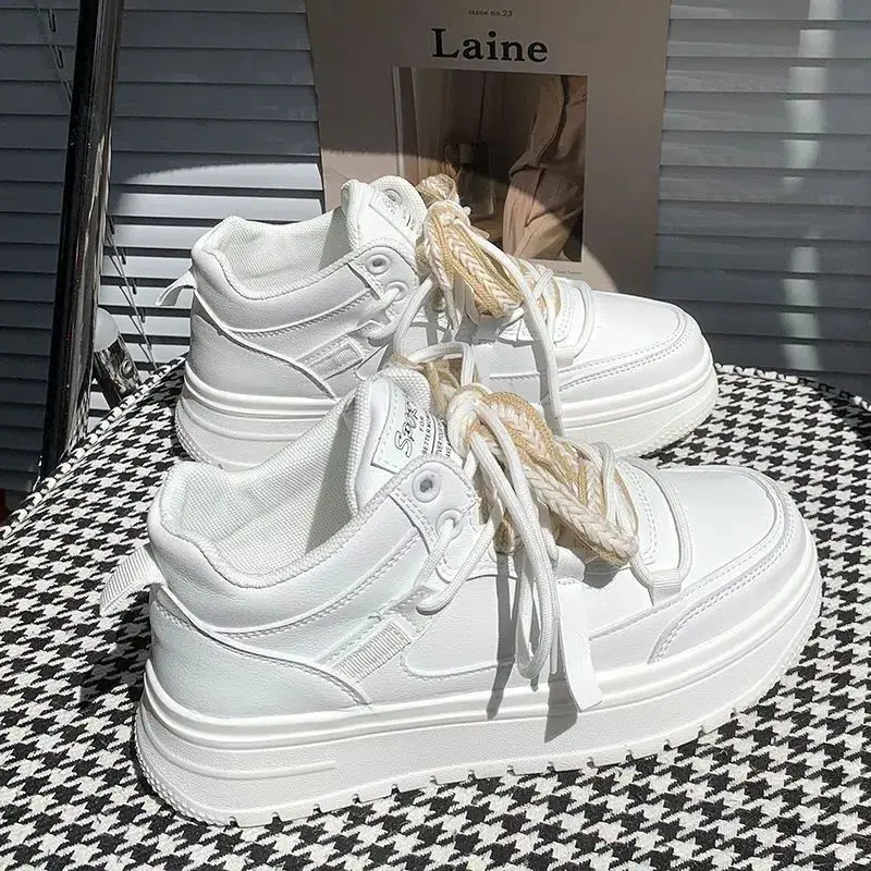 SHANPA White Casual Sneaker College Style Lace Up Breathable Lady Shoes Solid Color Simplicity Versatile Shoes Women Sneakers