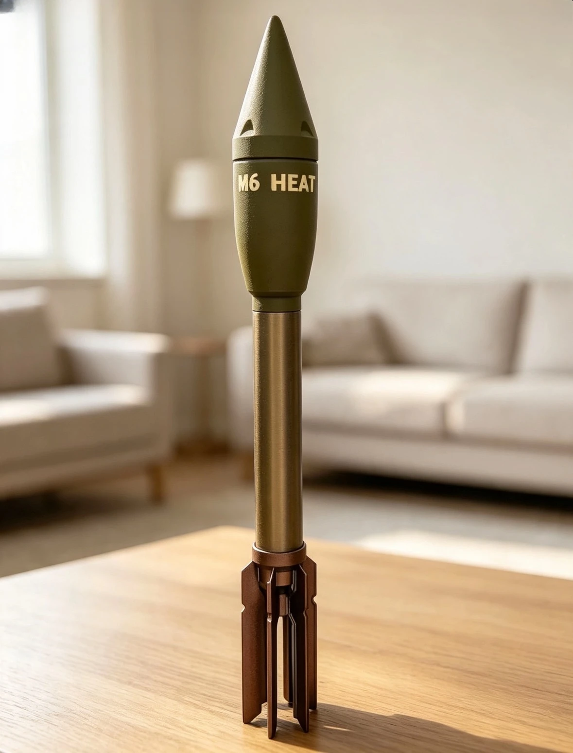 1:1 Life‑Size 3D Printed M6 HEAT Bazooka Rocket Replica,WWII Military Collectible Desktop Display Model