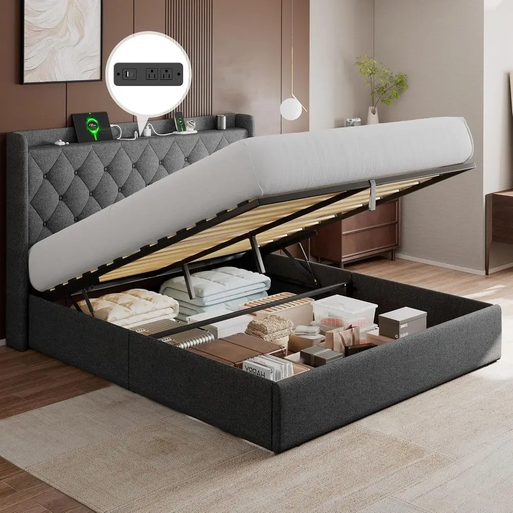 

Серая кровать размера «queen-size» со светодиодной подсветкой, мягкое изголовье, пружина коробки, опора из деревянных планок, простая сборка