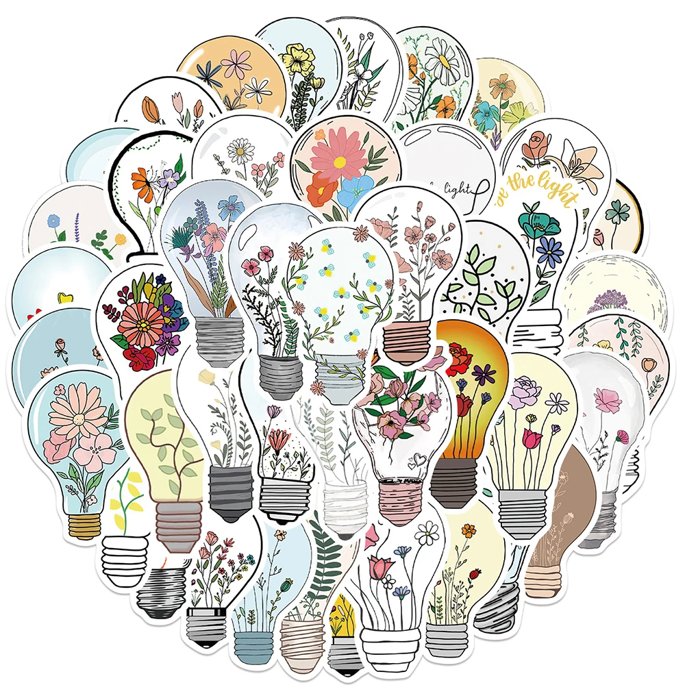 10/30/50pcs Ins Style Art Bulb Flower Aesthetic Stickers Laptop Phone Guitar Luggage Scrapbook Car Funny Sticker Decals Kid Toy