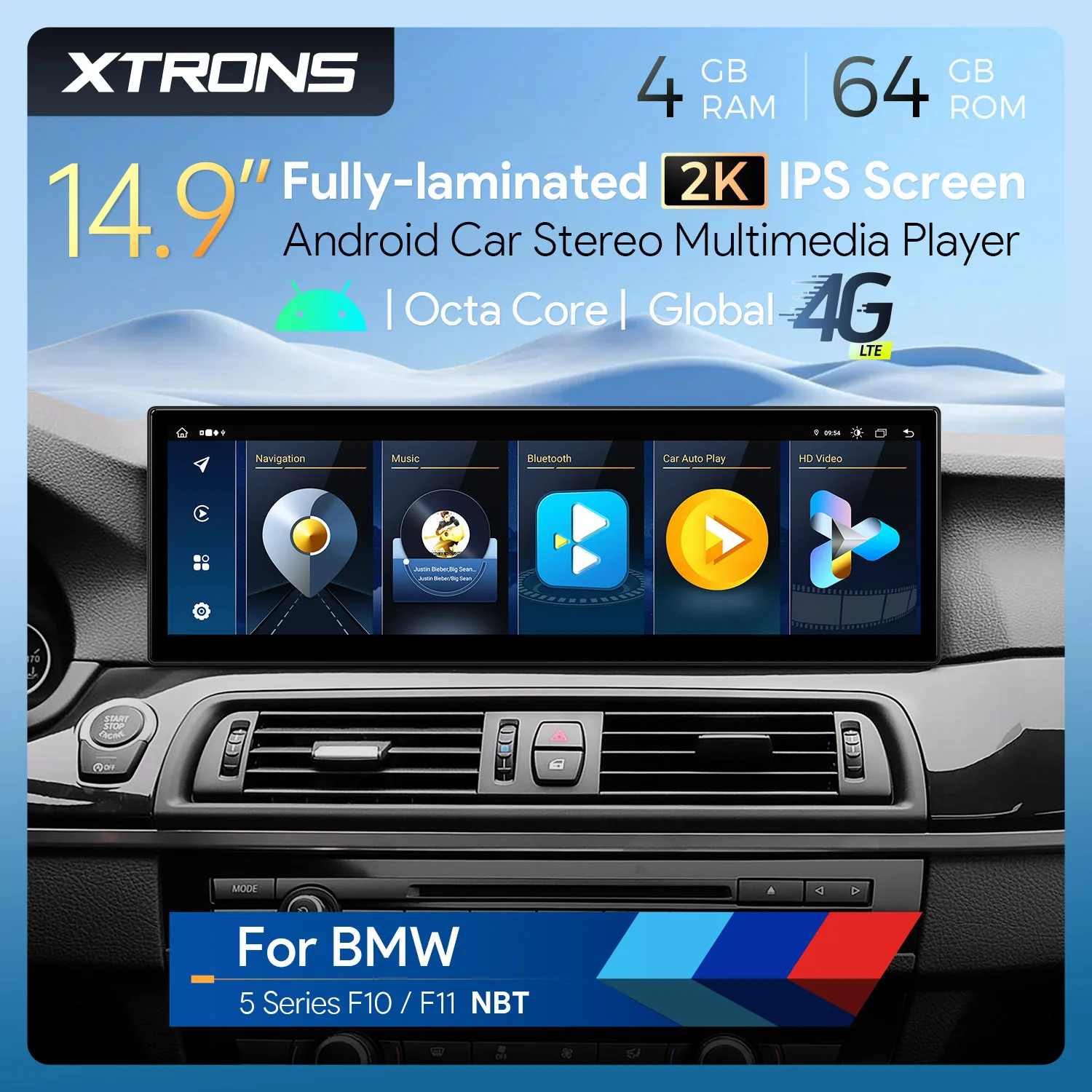 XTRONS 14.9'' Android 13  8 Core 4+64GB Car Radio For BMW 5 Series F10/ F11 CIC/ NBT System with 4GLTE CarPlay Android Auto DSP