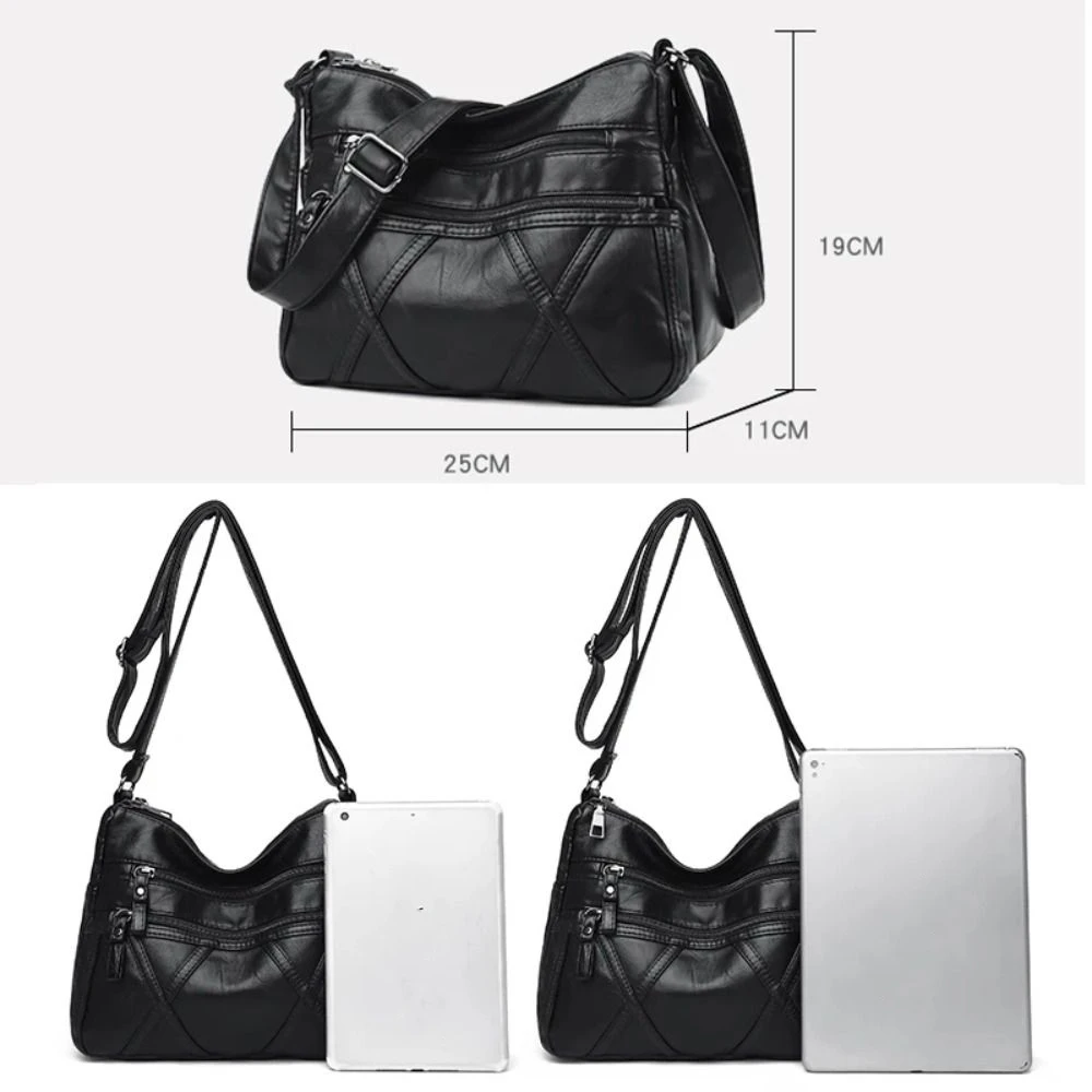 Bolsa de ombro macia de couro PU para mulheres, Bolsa crossbody retrô, Bolsa de compras feminina, meia-idade