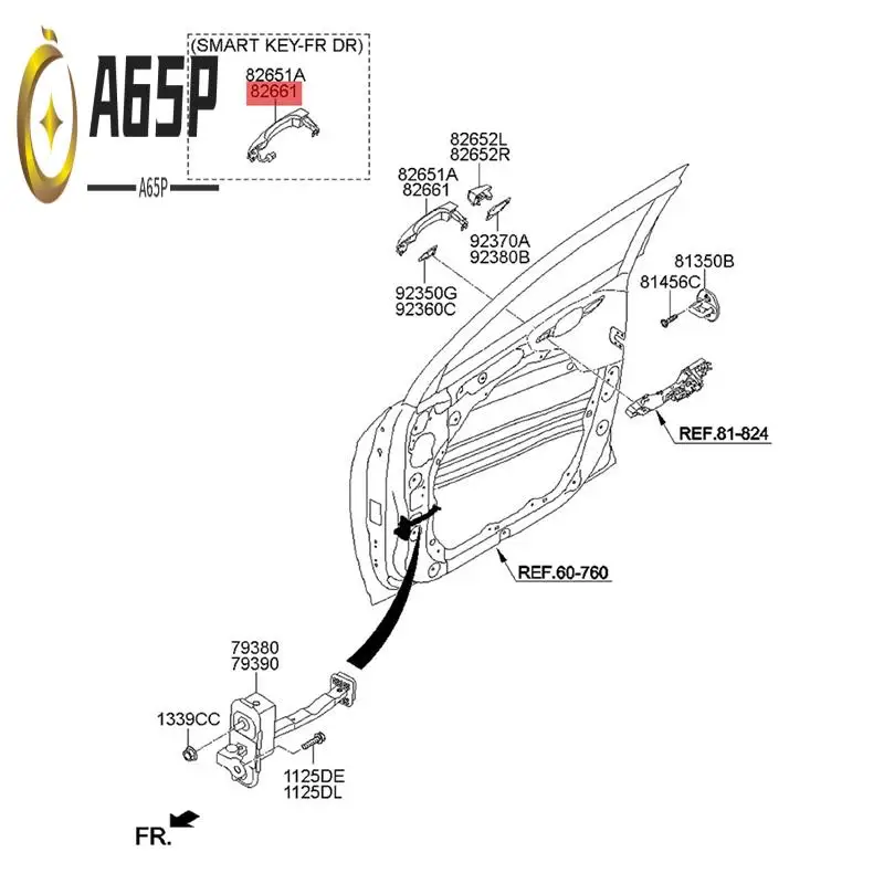 

A65P-Front Door Smart Handle Button 82661-D3710 82651-D3710 For Hyundai Tucson 2016-2020 Outside Puller Small Switch