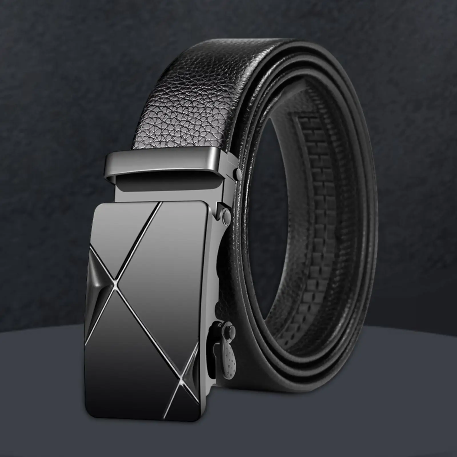 حزام بسقاطة من الجلد الصناعي قابل للتعديل للرجال، حزام أنيق بإبزيم منزلق فاخر لفستان الأعمال الاحترافي #3