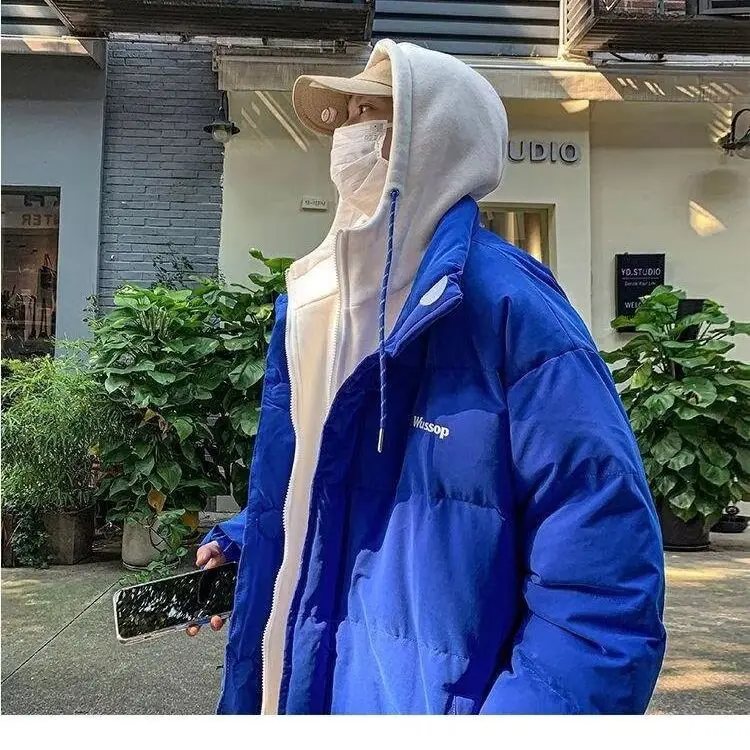 معطف شتوي للرجال من Thiened Fce مبطن بالخبز من القطن Jaet Harajuku Sle ملابس خارجية بسيطة قابلة للتنفس تناسب طويلة... #2