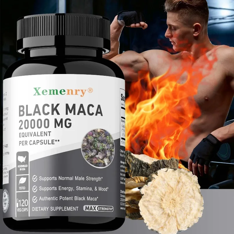 Powerful Black Maca Supplement for Men and Women, Improve Energy, Endurance, Muscle Mass Health, Maca Root Vegan Capsule