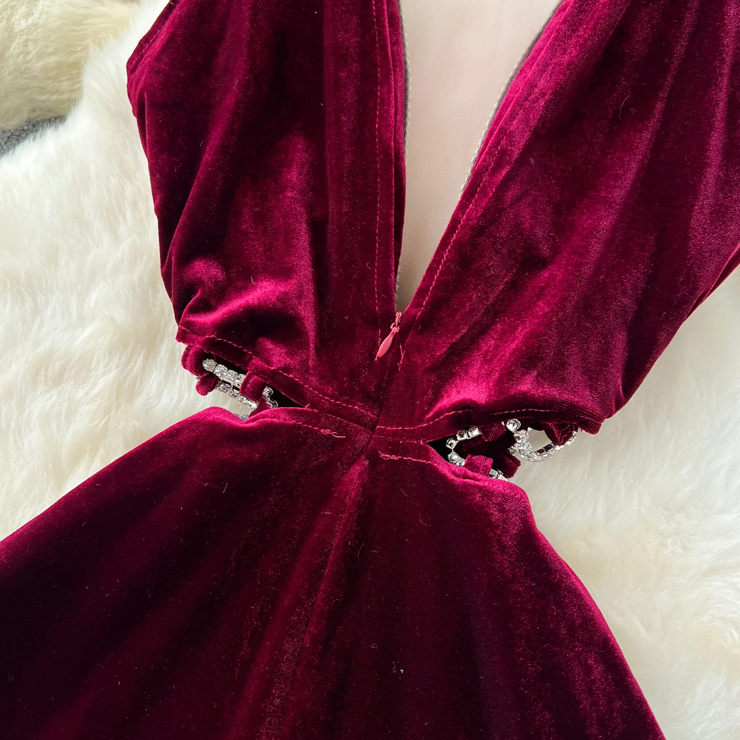 Lady Winter Velour Diamonds Split Long Mermaid Dress Women Senior Luxury Festival Holiday Evening Party Dinner Banquet Dresses