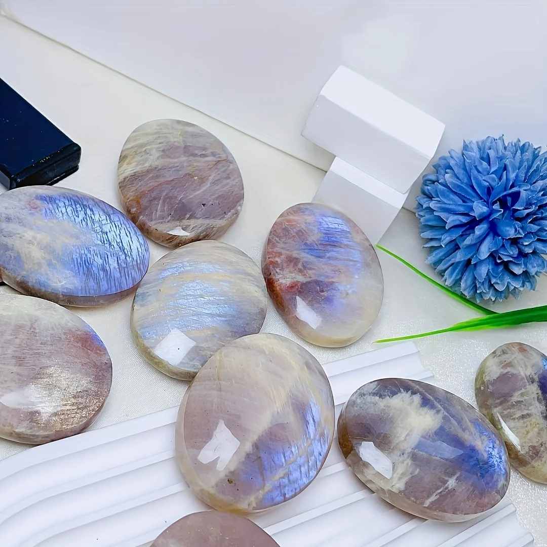 1PC Exquisite Natural Blue Moonstone Palm Stone - Promotes Emotional Balance and Calmness in Meditation Home Decoration