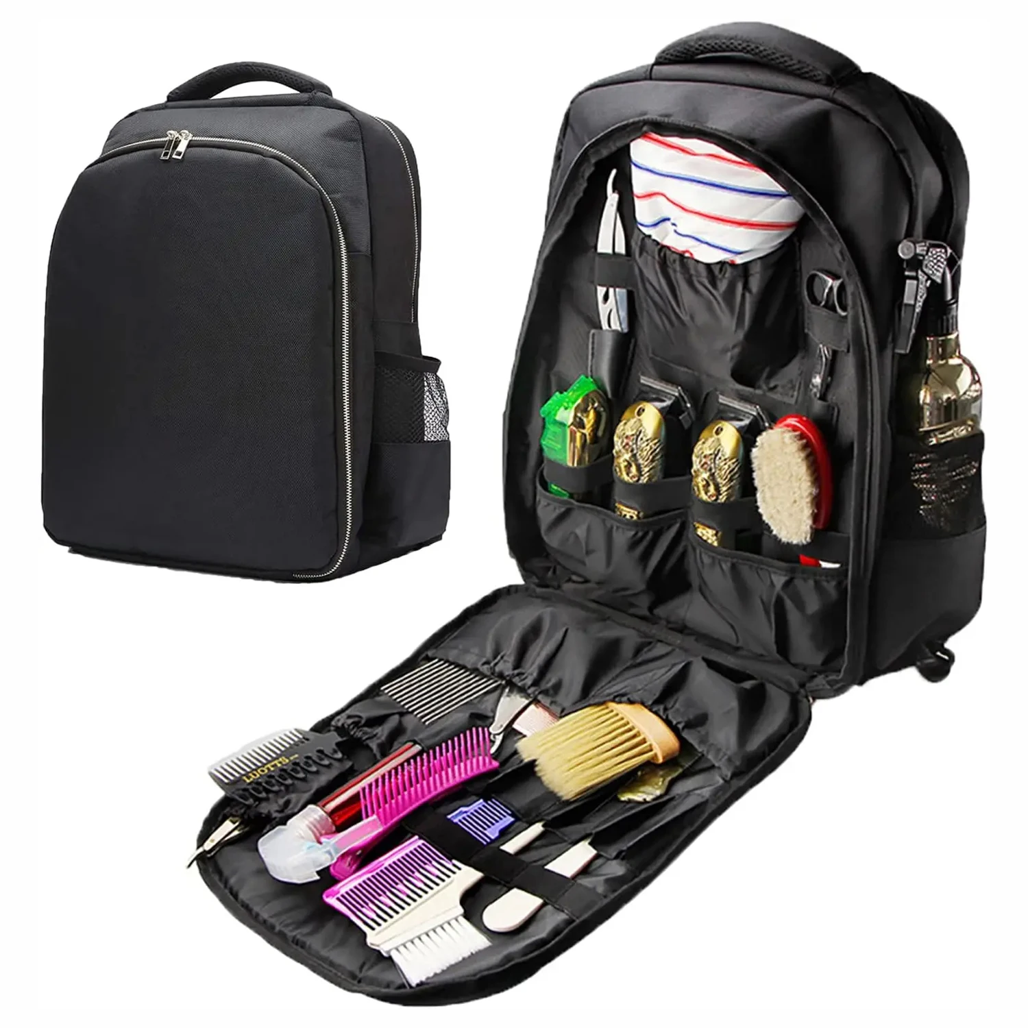 Salon Barber Storage Bag Beauty Hairdressing Makeup Tool Double Layer Large Capacity Backpack Black Multifunctional Travel Bags