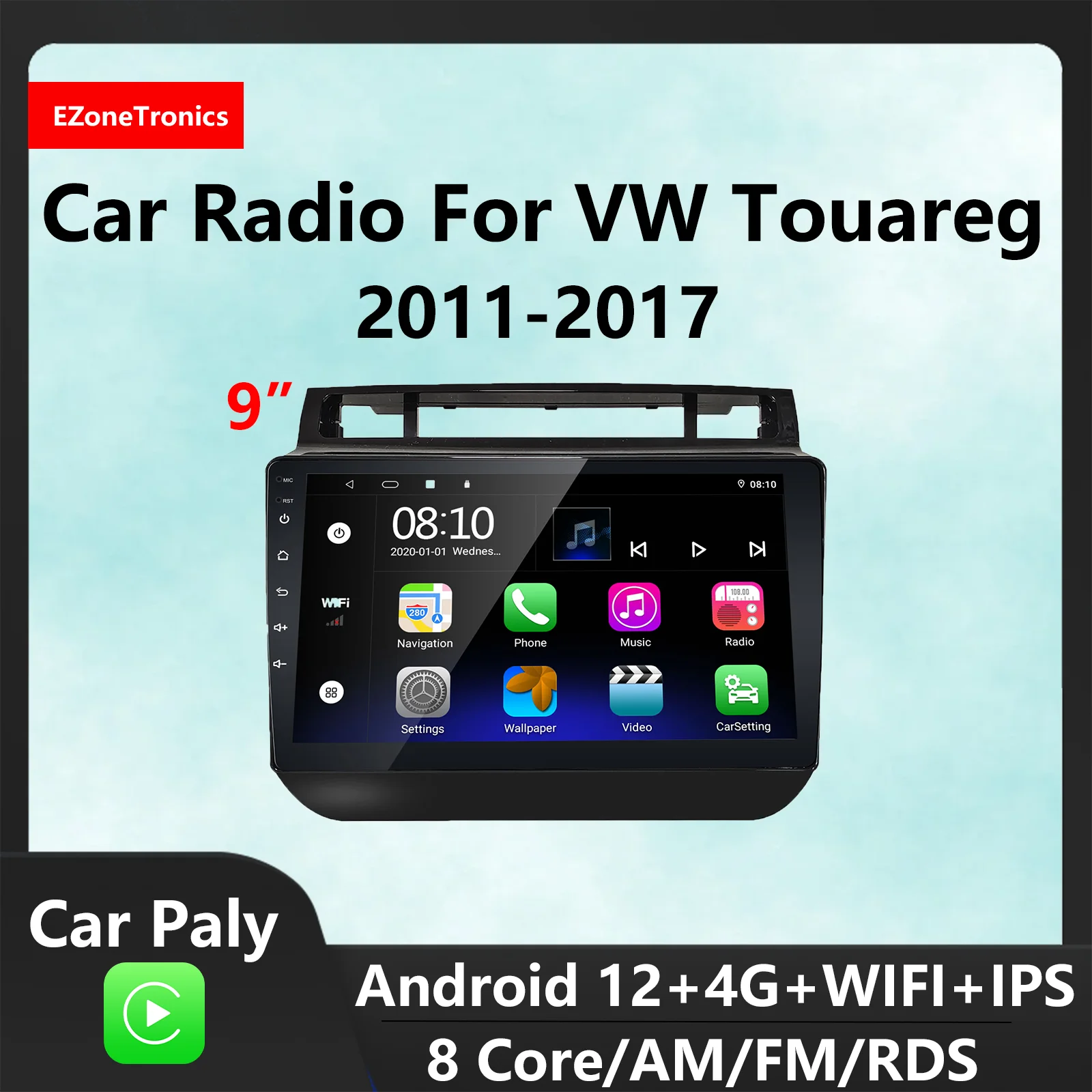 EzoneTronics CarPlay Android Auto Android12 CarRadio for VW Touareg 2011-2017 360°Camera Multimedia Stereo DVD Player Navigation