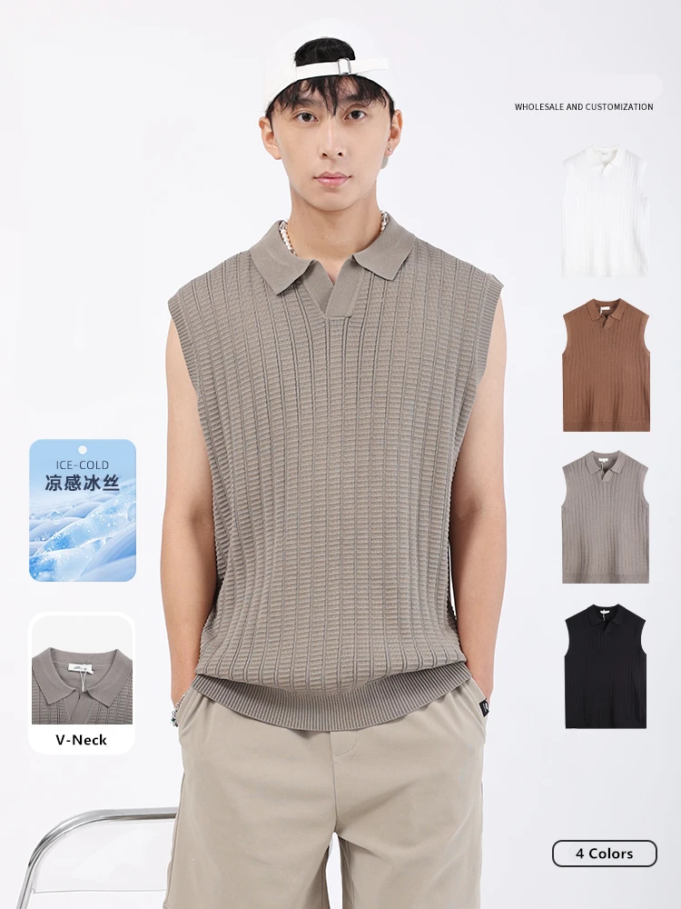 

Viscose Blends Elastic Polo Shirts For Men Sleeveless All Match Summer Coolness Quality Breathable Knit Casual Camisas De Hombre