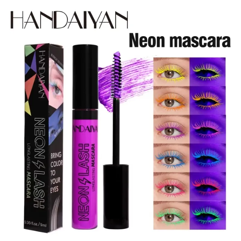 6-kleuren fluorescerende nacht lichtgevende neon kleurrijke mascara wimperkruller gel wimper mascara pen kleur decoratie