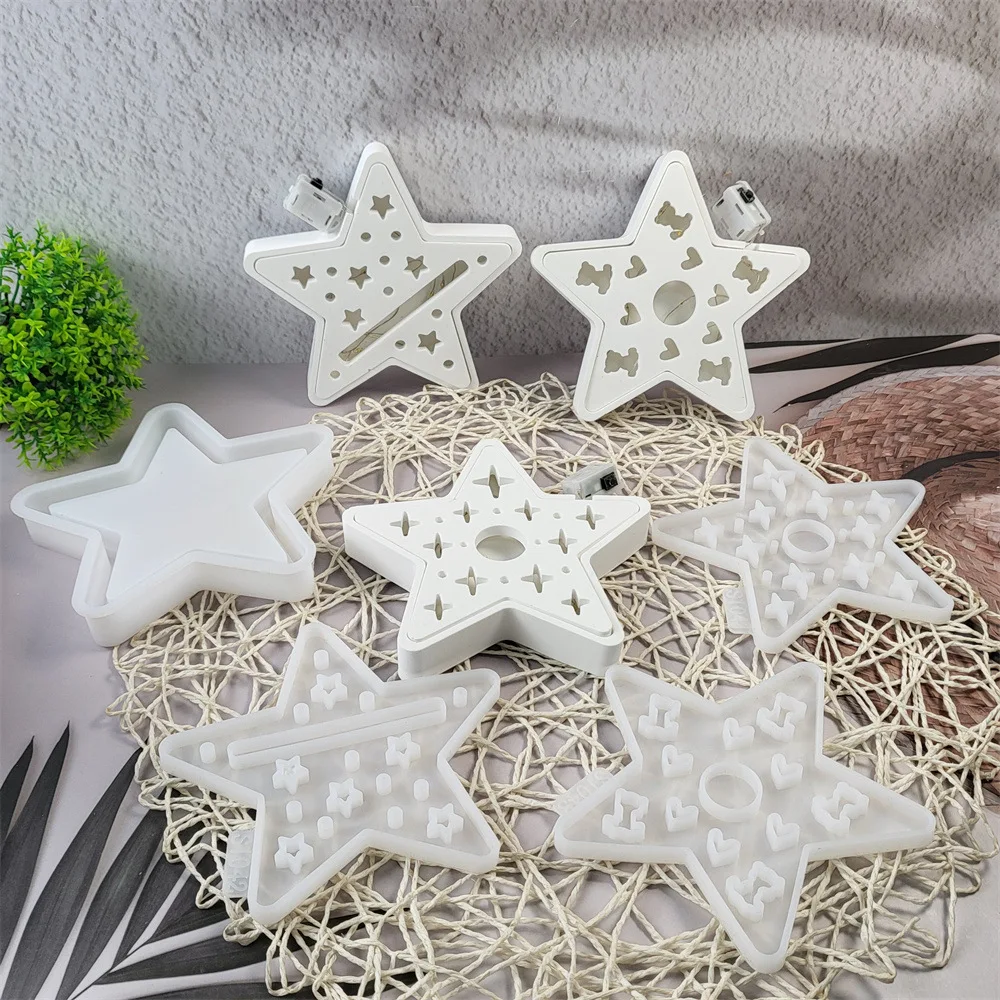 Hollow Star Storage Box Silicone Mold Decorative Pattern Star Lantern Shadow Box Casting Mold Atmosphere Light Box Plaster Molds