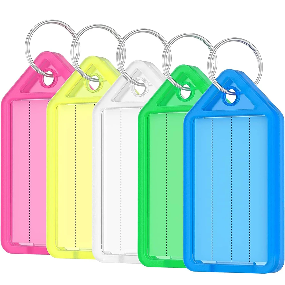 10-50pcs Plastic Keychain Key Tags 5.6x2.8cm ID Label Name Tags With Split Ring For DIY Jewelry Key Rings Baggage Key Chains