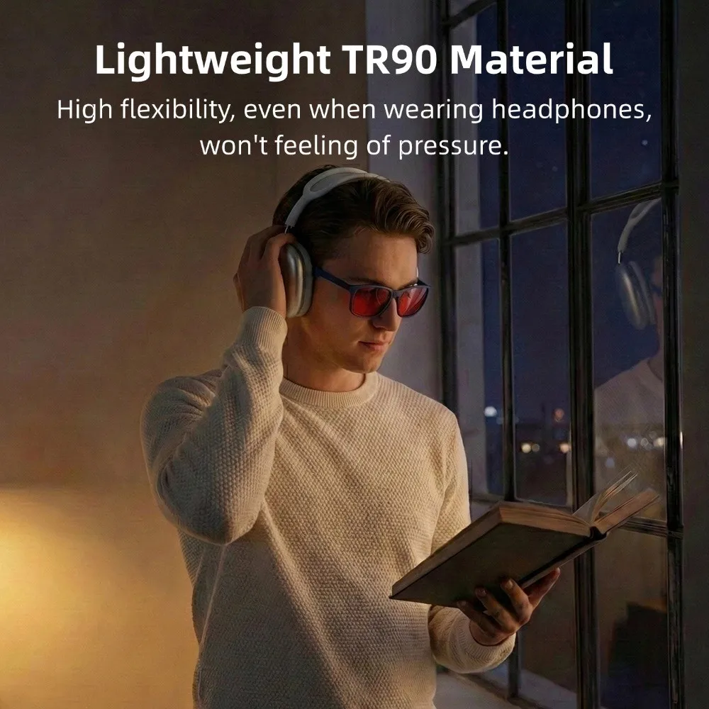 Anti Blue Light Glasses Red Tinted Lenses Better Sleep Prevent Eye Strain Men Women TR90 Nightvision for Work and Sport