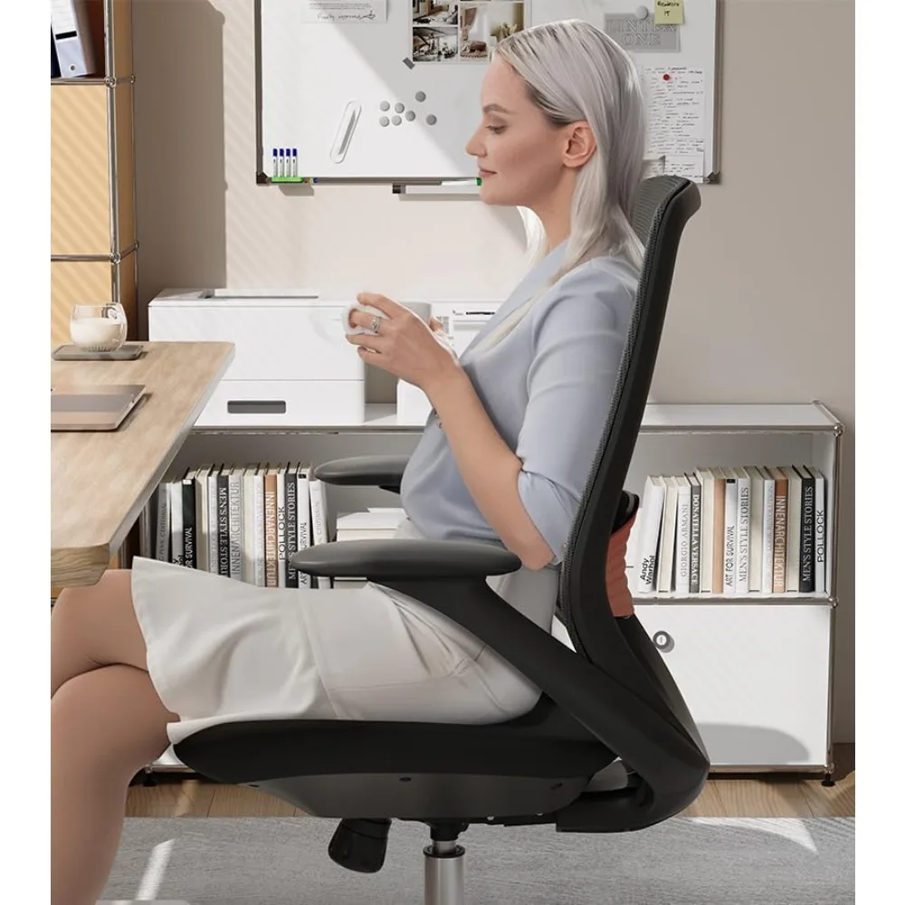 Sedia da ufficio ergonomica in rete con schienale alto e supporto lombare e 360 °   Braccioli girevoli regolabili, sedia da scrivania reclinabile con inclinazione