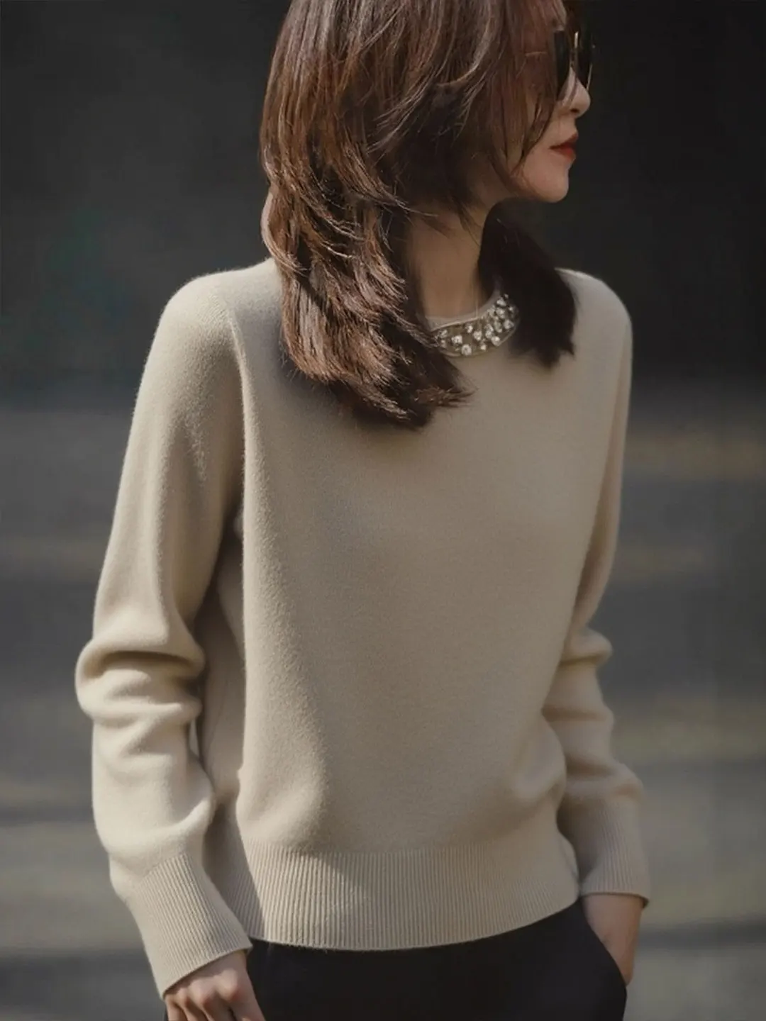 

Ele Long Sve Knitted Sweater round Ne Casual Loose Winter Faion Versatile Top Quali Camere Women's Faion