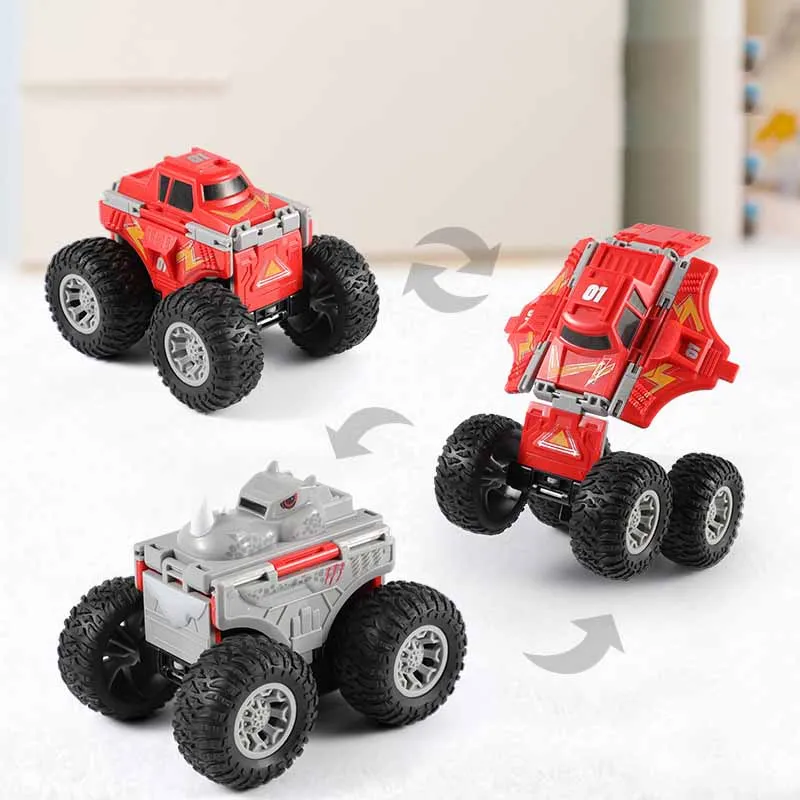 Puzzle giocattolo per bambini deformazione fronte-retro Reverse Buggy Cartoon Transformer Dinosaur Inertia Buggy Car Toys Model Boys Gift