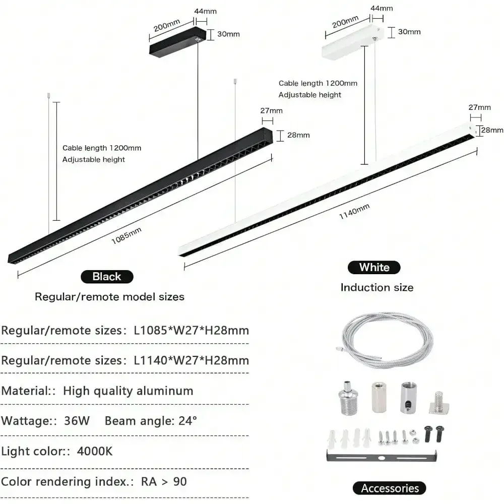 JOYINLED 36W Black LED Pendant, Adjustable Aluminum for Office, Dining, Home. Stylish, Energy-Efficient Lighting Solution