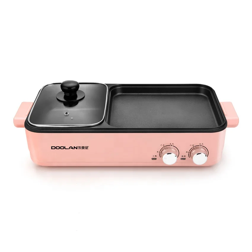 

Indoor Smokeless 2 in 1 Electric Hot Pot and Bbq Grill Aluminum Pan Student Breakfast Machine Separate Thermostat Control OEM