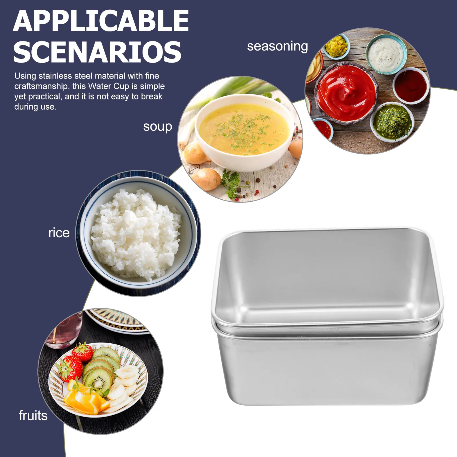 

2pcs Camping Bowls Picnic Rectangle Stainless Steel Food Bowls Kids 13 5X10 5X5 5 Portable Durable Lightweight Storage