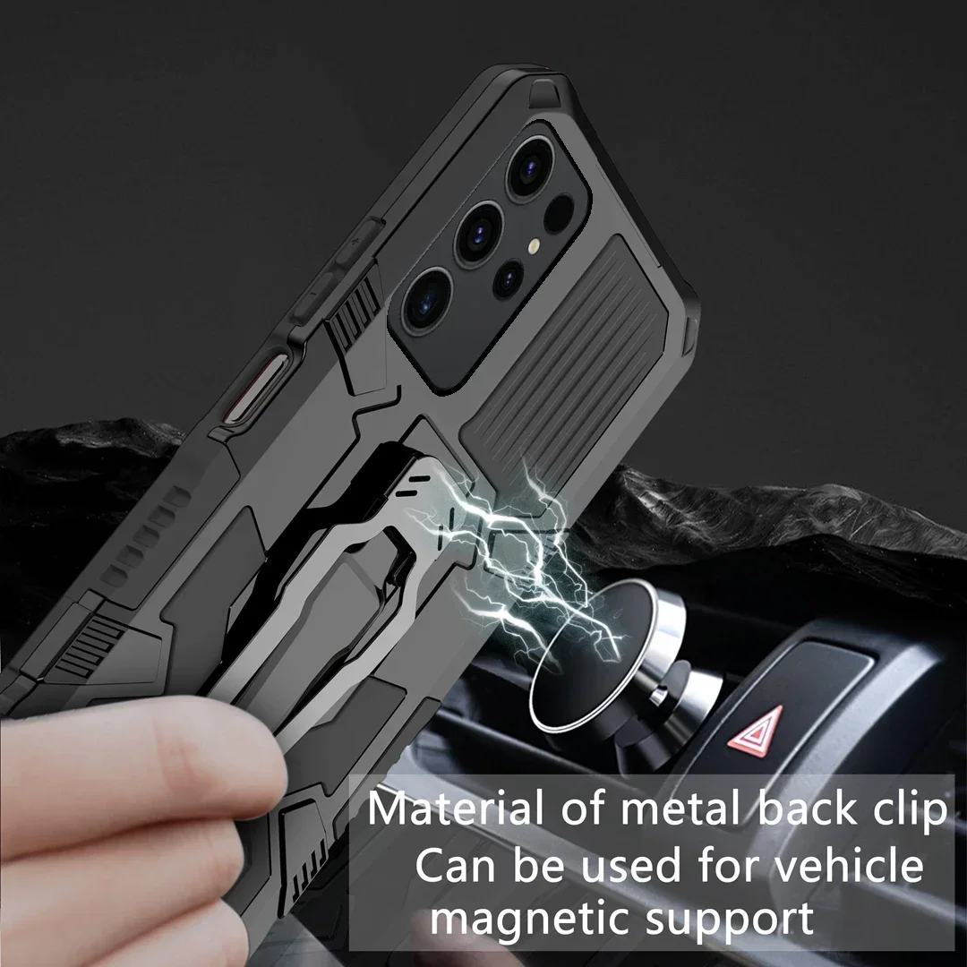 Casing penutup belakang ponsel baja tahan guncangan, braket klip belakang untuk Samsung Galaxy S25 S24 S23 S22 S21 S20 Note 10 20 Ultra Plus FE A52 A72