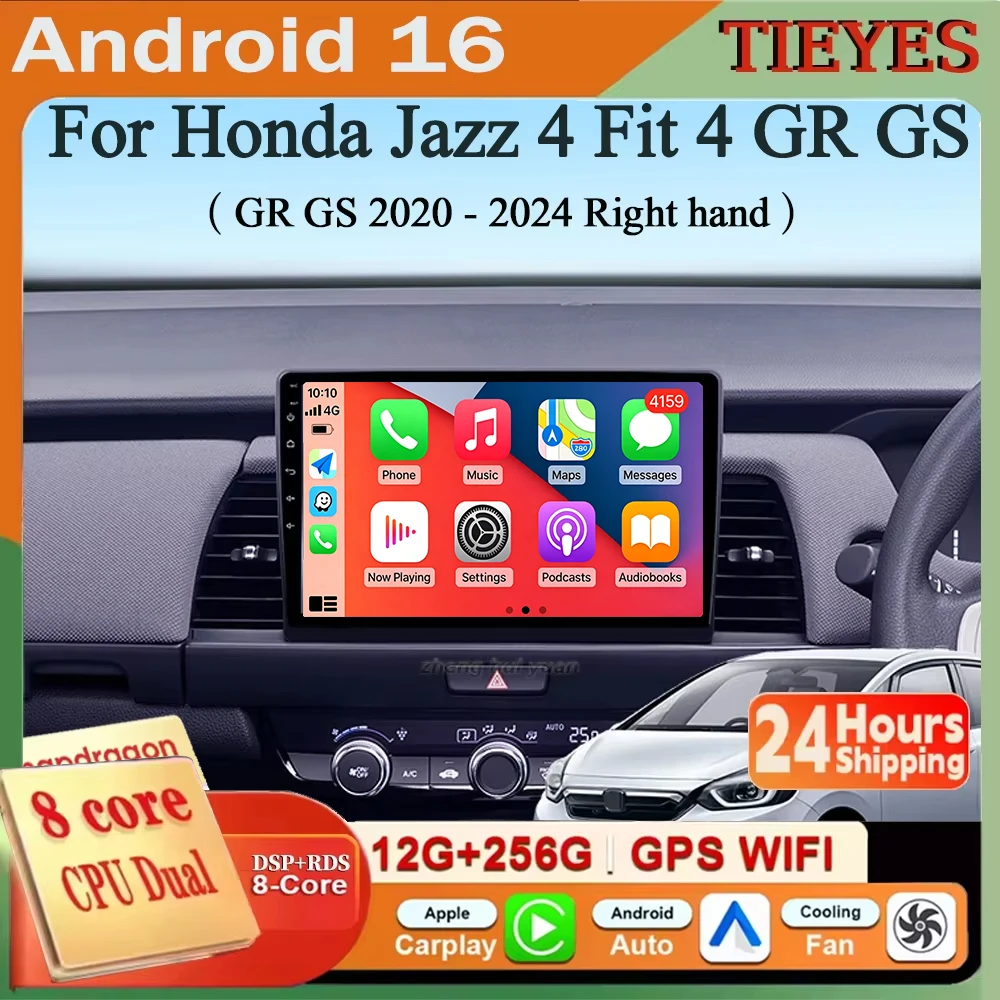 Android 16 Carplay&Auto Car Radio Navigation Multimedia Stereo Player QLED GPS For Honda Jazz 4 Fit 4 GR GS GR GS 2020 - 2024 Ri